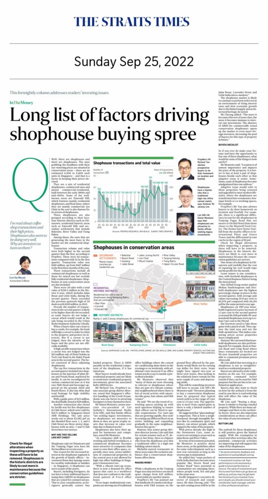 Straits Times Shophouse Investments Singapore